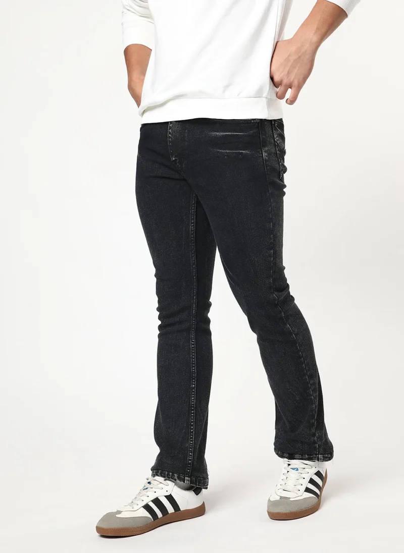 Urbano Fashion Men's Black Bootcut Fit Mid Rise Acid Wash Jeans Stretchable